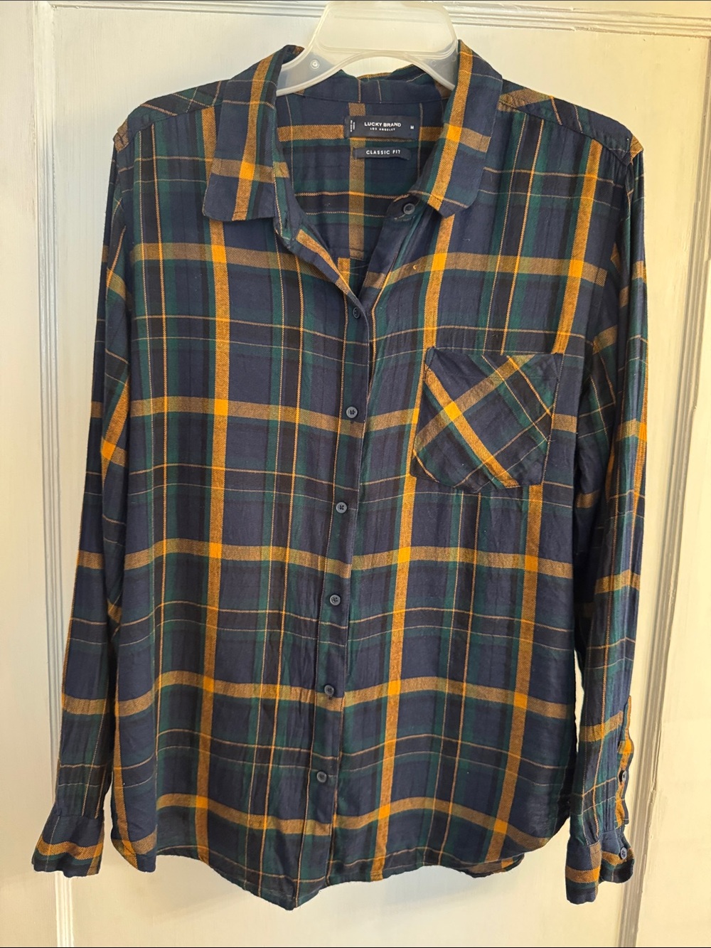 Lucky Brand Navy, Yellow & Green Plaid Button-Down Shirt